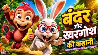 Thumbnail: बंदर और खरगोश की कहानी 🐒🐰 | Hindi Cartoon for Kids | Bandar Aur Khargosh Ki Kahani | Kids Stories