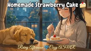 Thumbnail: Homemade Strawberry Cake🍰 on a Rainy Afternoon ☔ | Cozy Anime ASMR✨