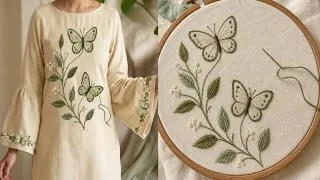 Thumbnail: 🦋Butterfly's embroidery kurti design.🪡🧶 Dhaage se design Kaise banaen .best and simple design