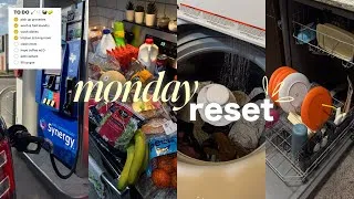 Thumbnail: MONDAY RESET 🧺🫧 clean with me, grocery haul, selfcare, + more!!