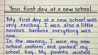 Thumbnail: Essay on my first day at a new school in English | My first day at new school essay writing reading