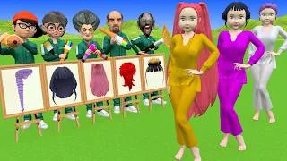 Thumbnail: Scary Teacher 3D vs Squid game, Rumi, Mira, Zoey  drawing hair, KPop, Demon Hunter 6 times challenge
