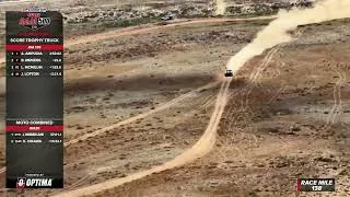 Thumbnail: Aerial view of trophy trucks and dust plumes at RM 138—Menzies, McMillin, Lofton, Ampudia #baja500