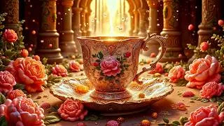 Thumbnail: Enchanted Floral Teacup TV Screensaver with Golden Light | Fantasy Rose Tea Scene in 4K