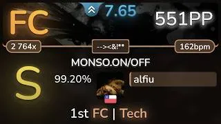 Thumbnail: 7.7⭐ alfiu | HYOUKA & Kou! & TBN - MONSO.ON/OFF [--&!**] 99.20% FC 551pp - osu!