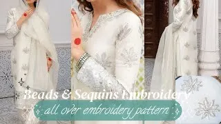 Thumbnail: Beautiful All Over Embroidery Pattern For Dress ✨️ | Beaded and Sequins Work | Beads Embroidery 🤍