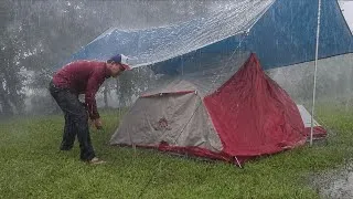 Thumbnail: Enduring Heavy Rain and Flooding ⛈️ Solo Camping in Heavy Rain