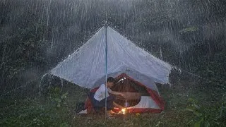 Thumbnail: Amazing solo camping in heavy rain‼️camping in the fores with non stop thunder