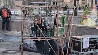 Thumbnail: Street performer playing bottle xylophone by Gorkovskaya subway station, St Petersburg, Feb 2026