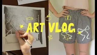 Thumbnail: studio vlog 1: merch designs, sewing shorts, blind boxes, and more ! ୨୧🐇