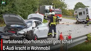 Thumbnail: Verbotenes Überholmanöver geht schief: E-Audi kracht in Wohnmobil #germany | SH News German