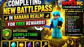 Thumbnail: Completing NEW Battlepass in Banana Realm (FREE Rewards!) #applemc #bananarealm #minecraft 