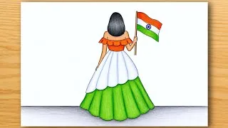Thumbnail: How to Draw Independence Day Girl Holding Indian Flag | Tiranga Jhanda Drawing | 15 August Drawing