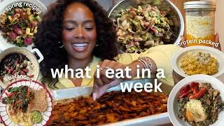 Thumbnail: What I eat in a week + farmers market haul | high protein and fiber forward spring recipes