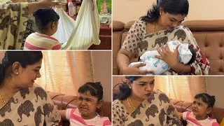 Thumbnail: ரெண்டு பேரையும் சமாளிக்க முடியல😅day in life with newborn🎀💙