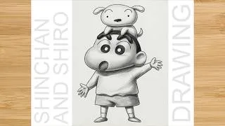 Thumbnail: Shinchan and shiro outline drawing easy - How to draw shinchan and shira drawing easy step by step