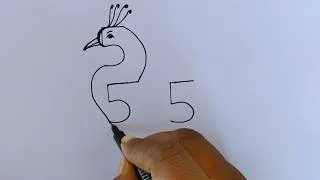 Thumbnail: Beautiful Peacock Drawing with 555 Number | Peacock Drawing From Number