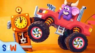 Thumbnail: Hickory Dickory Dock 🐘 Elephant Monster Truck | Nursery Rhymes for Kids