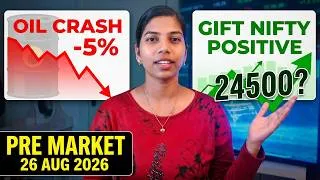 Thumbnail: Oil Crashes 5%! Gift Nifty Positive—Can Nifty Rally to 24500? Pre Market report & 26 August 2026