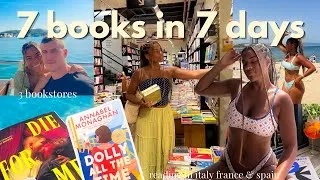 Thumbnail: reading 7 books in 7 days 🍹🍊 romance books in italy france & spain, book shopping + huge book haul 
