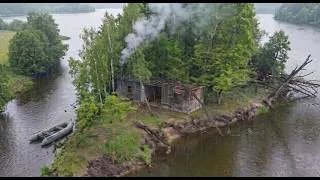 Thumbnail: thunderstorm and rain in an abandoned anglers shelter , catch and cook