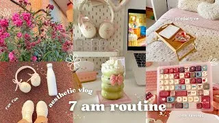 Thumbnail: 7 am morning routine🌺 cozy & productive, grocery shopping, matcha, self-care, cozy night✨🎀