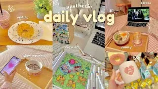 Thumbnail: daily vlog 🥯 morning & night routine, what I eat, art coloring, shopping, noodles & kdrama✨🫧