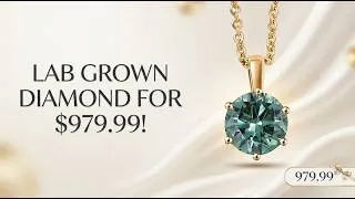 Thumbnail: 10K Gold Lab Grown Green Diamond Promise Pendant Necklace 1ctw