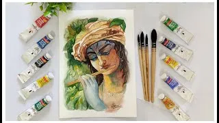 Thumbnail: Krishna Watercolor Painting Tutorial // Krishna Watercolor Portrait