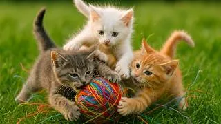 Thumbnail: Adorable kittens scramble for balls of yarn on the grass - Cat sounds - Cat videos