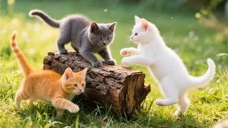 Thumbnail: Adorable kittens playing by a log - Cat sounds - Cat videos