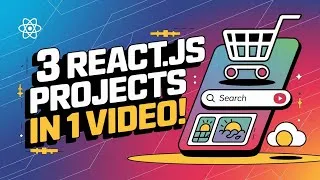 Thumbnail: E-commerce, Real-Time Search & Weather App – 3 React.js Projects in 1 Video! 🚀🔥