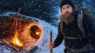 Thumbnail: Primitive Winter Survival  Shelter In The Austrian Wilderness - Winter Storm Night