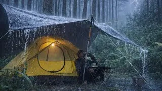 Thumbnail: SOLO CAMPING IN HEAVY RAIN STROM | Relaxing in a Cozy Tent with Rain and Thunder Sounds for Sleep
