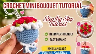 Thumbnail: How to crochet mini bouquet keychain 💐 | Beginner friendly tutorial | Step by Step | Crochet pattern
