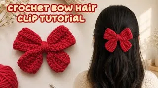 Thumbnail: How to crochet Bow hair Clip 🎀 | Beginner friendly tutorial | Step by Step | Crochet bow pattern