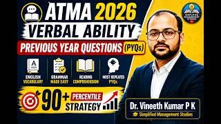 Thumbnail: 🔥 ATMA 2026 Verbal Ability Previous Year Questions (PYQs) | English, Vocabulary, Grammar & RC | 90+