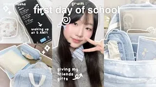 Thumbnail: GRWM first day of school [senior year] 🐰📓 : realistic last first day of highschool, giving gifts