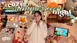 Thumbnail: Summerween Night Routine 🪾🕯️🪵 Spooky Coloring, S'mores Shower, Reading *THRILLER* books, Cozy Gaming