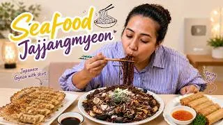 Thumbnail: Real Mukbang:) Homemade Seafood Jjajangmyeon * Gyoza & Spring Roll !