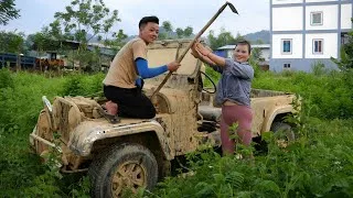 Thumbnail: Girl repairs and restores a broken old JEEP car.