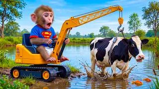 Thumbnail: Monkey Farmer Drives a Crane Tractor to Rescue a Cow and Gets Stuck in Watery CHAOS!