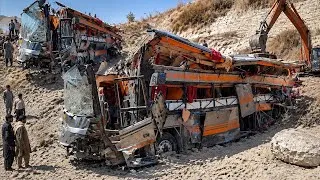 Thumbnail: Passenger filled bus plunges into a deep ravine while turning the mountain an astonishing accident