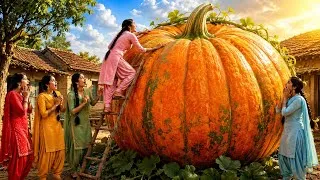 Thumbnail: 20 Foot Giant Pumpkin 😱 | 5 Sisters Fed the Whole Village ❤️  | AI Village Story #viral #village