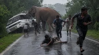 Thumbnail: Wild Elephant Attacks Van in Heavy Rain 😱 | Terrifying Escape on Forest Road