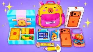 Thumbnail: 🎒 DIY Capybara School Kit! Squishy Backpack, Phone & Lunchbox! 💛