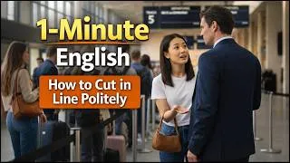 Thumbnail: 1‑Minute English: How to Cut in Line Politely | Easy English Listening Practice (A2 Level)