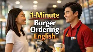Thumbnail: 1‑Minute Burger Ordering English | Easy A2 Listening Practice