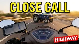 Thumbnail: TRACTOR BLOCKED MY WAY! Close Call on Highway 🚜 #Motovlog #Viral