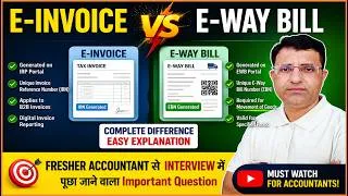 Thumbnail: E-Invoice vs E-Way Bill Difference|Tally Accountant Interview Questions 2026|EInvoice And EWay Bill